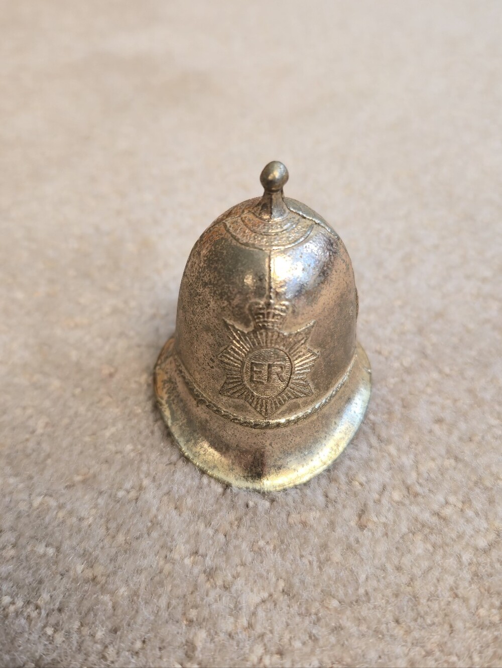 Vintage Brass British Bobby Helmet Bell Metropolitan Police ER Crown England UK